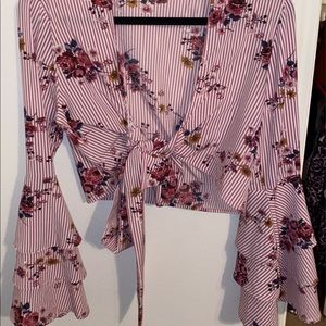 Bell sleeve floral crop top